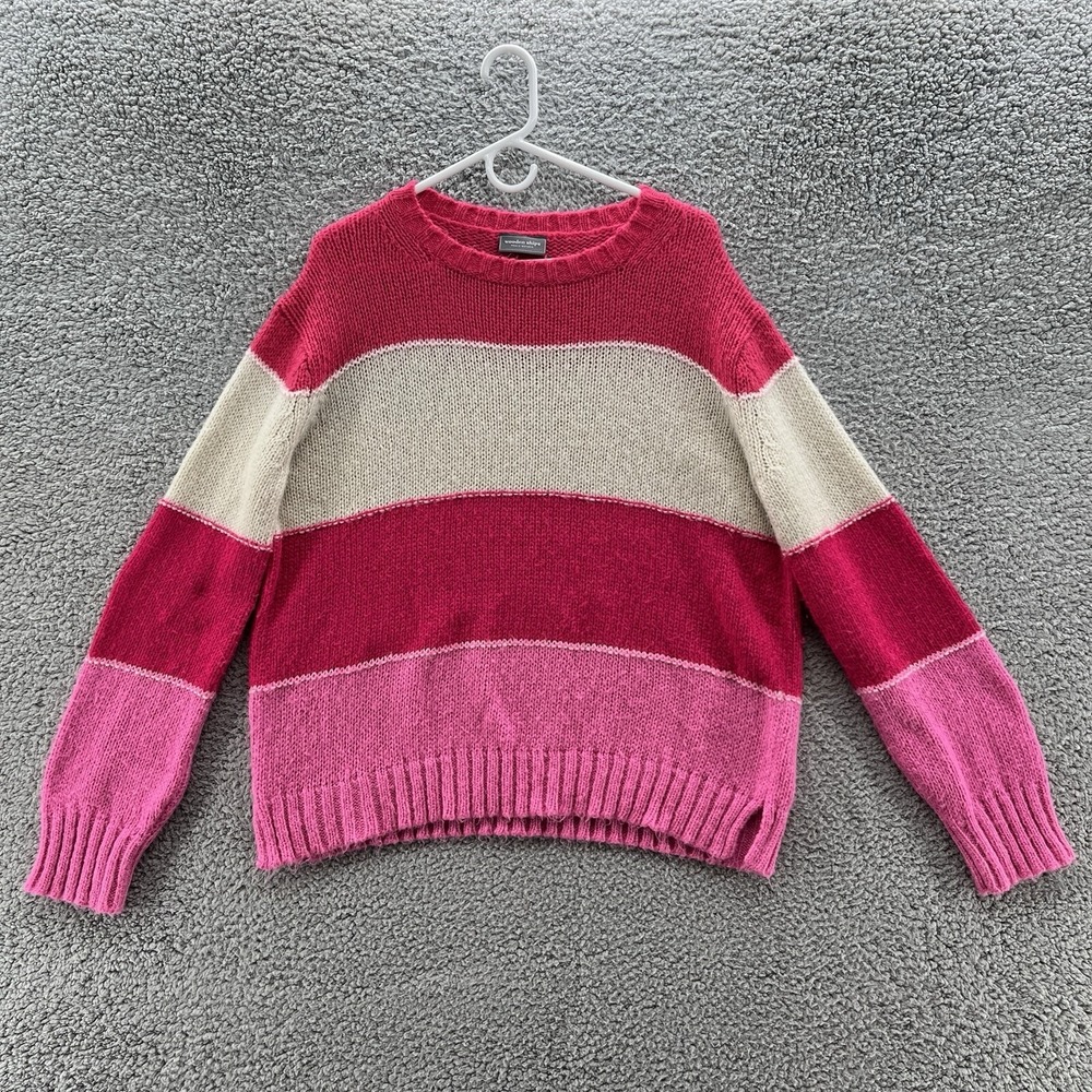 Wooden Ships Sweater Womens Medium Pink Striped Oversized Mohair Blend Pullover
